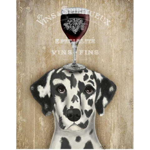 Dog Au Vin Dalmatian Black Modern Wood Framed Art Print with Double Matting by Fab Funky