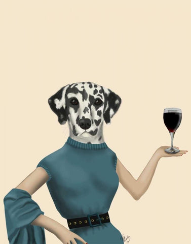 Dalmatian Wine Snob White Modern Wood Framed Art Print with Double Matting by Fab Funky