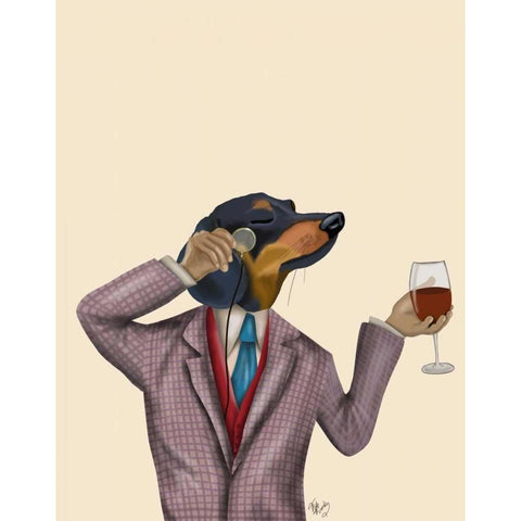 Dachshund Wine Snob Gold Ornate Wood Framed Art Print with Double Matting by Fab Funky