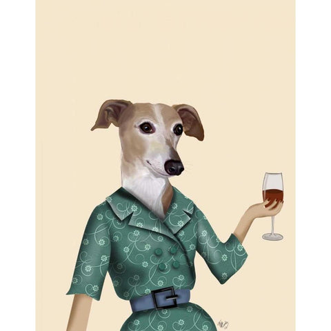 Greyhound Wine Snob Gold Ornate Wood Framed Art Print with Double Matting by Fab Funky