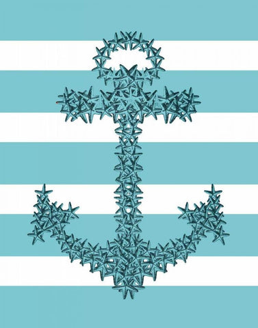 Starfish Anchor in Turquoise and White White Modern Wood Framed Art Print with Double Matting by Fab Funky