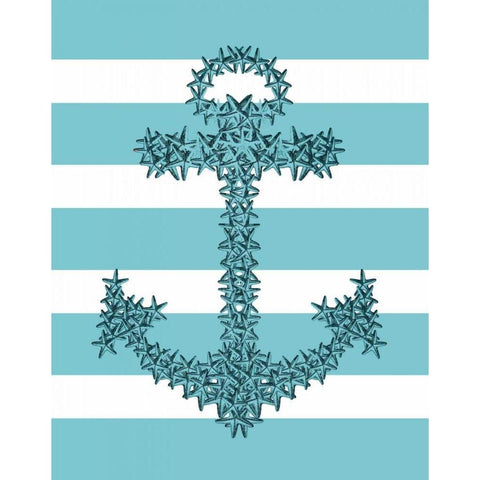 Starfish Anchor in Turquoise and White Black Modern Wood Framed Art Print with Double Matting by Fab Funky