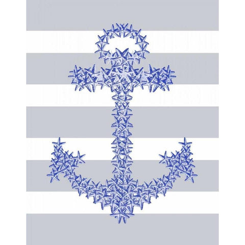 Blue Starfish Anchor on Grey and White White Modern Wood Framed Art Print by Fab Funky