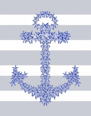 Blue Starfish Anchor on Grey and White Black Ornate Wood Framed Art Print with Double Matting by Fab Funky