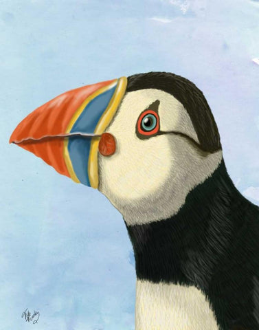 Puffin Portrait White Modern Wood Framed Art Print with Double Matting by Fab Funky