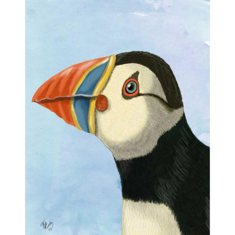 Puffin Portrait Gold Ornate Wood Framed Art Print with Double Matting by Fab Funky