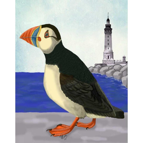 Puffin On the Quay Black Modern Wood Framed Art Print with Double Matting by Fab Funky