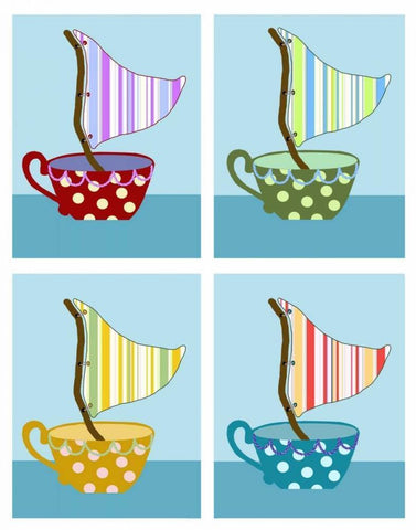 Teacups at sea White Modern Wood Framed Art Print with Double Matting by Fab Funky