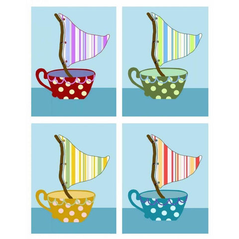 Teacups at sea Black Modern Wood Framed Art Print with Double Matting by Fab Funky