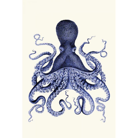 Blue Octopus 3 Black Modern Wood Framed Art Print with Double Matting by Fab Funky