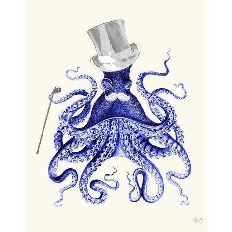 Octopus About Town White Modern Wood Framed Art Print by Fab Funky