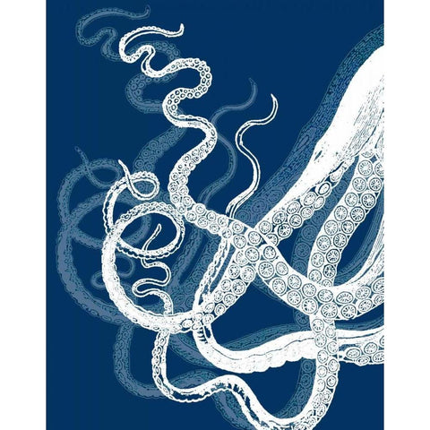 Octopus Tentacles Blue And White White Modern Wood Framed Art Print by Fab Funky