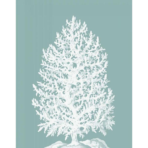 Coral Tree on Mist Blue/Green White Modern Wood Framed Art Print by Fab Funky