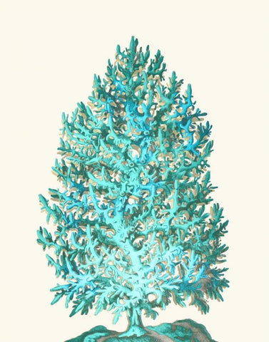 Coral Tree Turquoise on Cream White Modern Wood Framed Art Print with Double Matting by Fab Funky