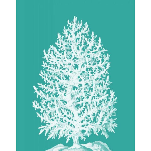 Coral Tree White on Turquoise Gold Ornate Wood Framed Art Print with Double Matting by Fab Funky