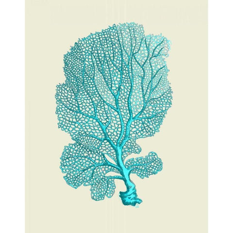 Corals Turquoise On Cream c Black Modern Wood Framed Art Print with Double Matting by Fab Funky