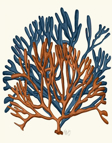 Blue and Orange Corals a White Modern Wood Framed Art Print with Double Matting by Fab Funky