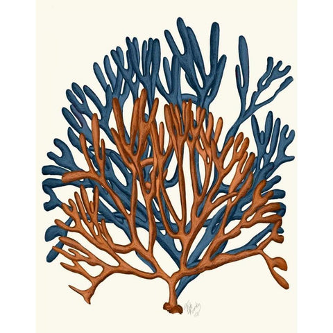 Blue and Orange Corals a White Modern Wood Framed Art Print by Fab Funky