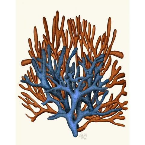 Blue and Orange Corals b White Modern Wood Framed Art Print by Fab Funky