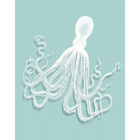 Octopus 1 White on Seafoam Black Modern Wood Framed Art Print with Double Matting by Fab Funky