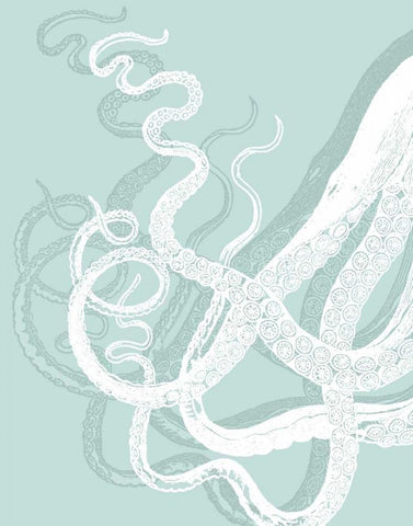 Octopus Tentacles White on Seafoam White Modern Wood Framed Art Print with Double Matting by Fab Funky