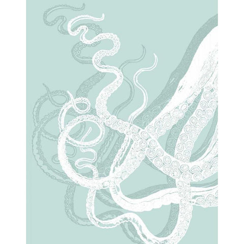 Octopus Tentacles White on Seafoam Gold Ornate Wood Framed Art Print with Double Matting by Fab Funky