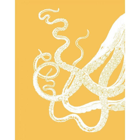 Octopus Tentacles White On Mustard Black Modern Wood Framed Art Print with Double Matting by Fab Funky