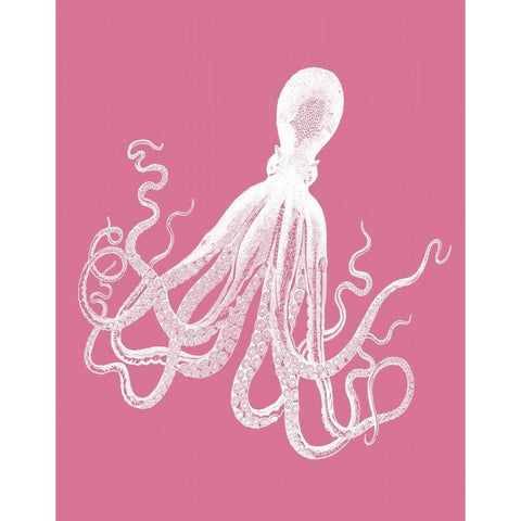 Octopus 1 White on Pink Black Modern Wood Framed Art Print with Double Matting by Fab Funky