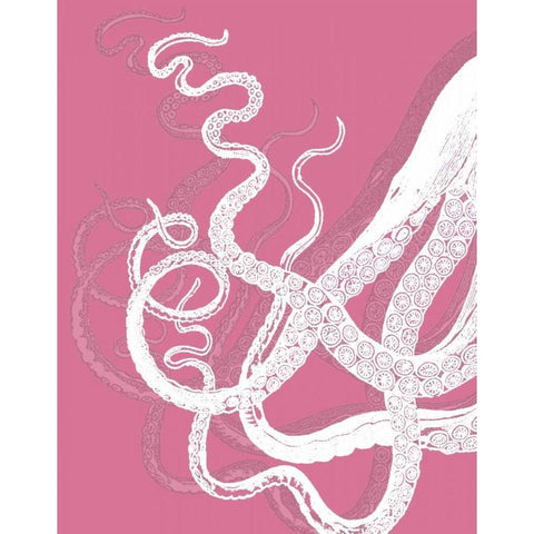 Octopus Tentacles White On Pink Gold Ornate Wood Framed Art Print with Double Matting by Fab Funky