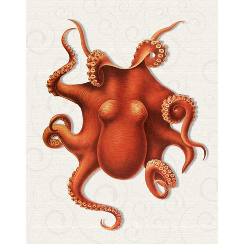 Octopus 4 Orange White Modern Wood Framed Art Print by Fab Funky