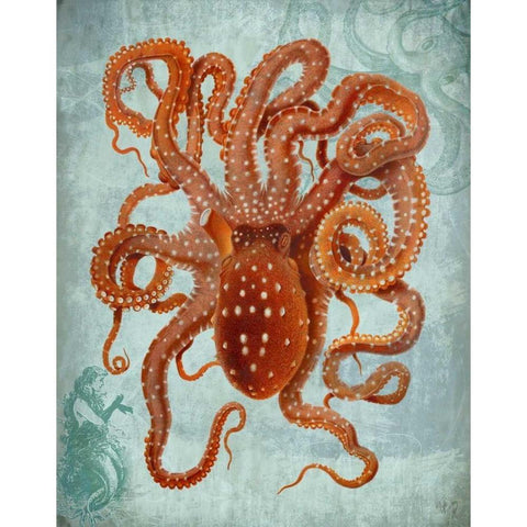 Octopus 2 Gold Ornate Wood Framed Art Print with Double Matting by Fab Funky