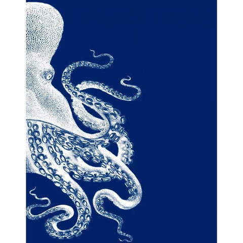 Octopus Navy Blue and Cream b White Modern Wood Framed Art Print by Fab Funky