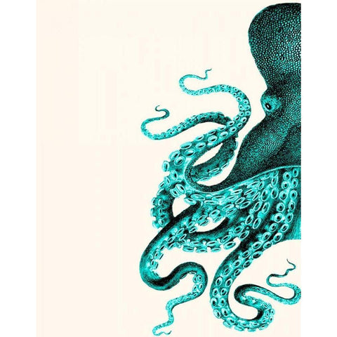 Octopus Green and Cream a White Modern Wood Framed Art Print by Fab Funky