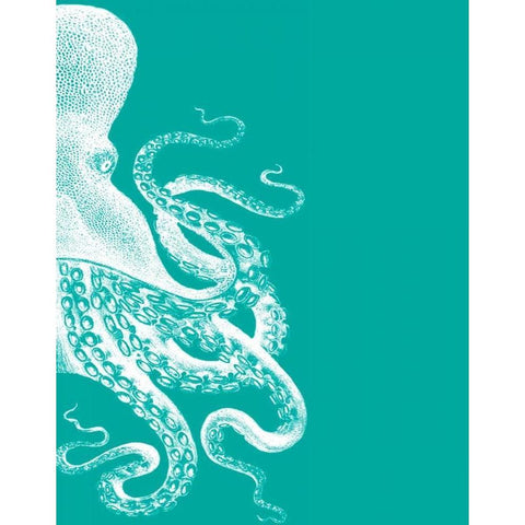 Octopus Green and Cream b Black Modern Wood Framed Art Print with Double Matting by Fab Funky