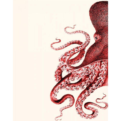 Octopus Red and White a White Modern Wood Framed Art Print by Fab Funky