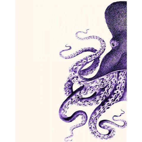 Octopus Purple and Cream a Gold Ornate Wood Framed Art Print with Double Matting by Fab Funky