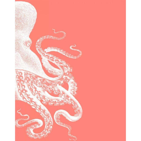 Octopus Coral and Cream b Gold Ornate Wood Framed Art Print with Double Matting by Fab Funky