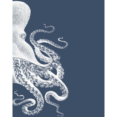 Octopus Indigo Blue and Cream B White Modern Wood Framed Art Print by Fab Funky