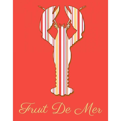 Fruit De Mer Lobster on Coral Black Modern Wood Framed Art Print with Double Matting by Fab Funky