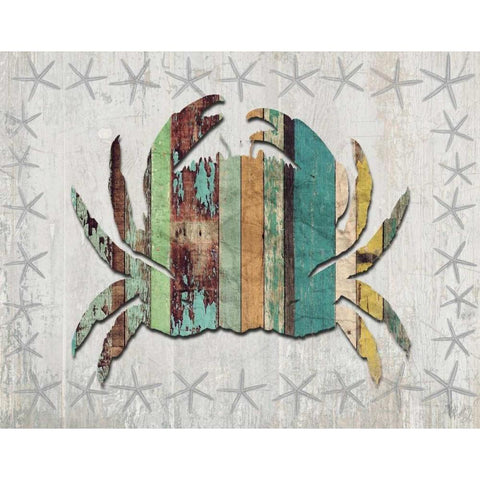 Distressed Wood Style Crab 1 White Modern Wood Framed Art Print by Fab Funky