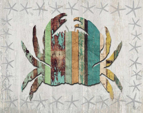 Distressed Wood Style Crab 1 White Modern Wood Framed Art Print with Double Matting by Fab Funky