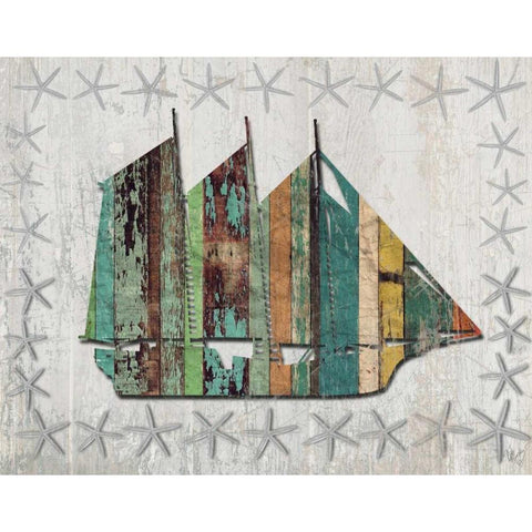 Distressed Wood Style Boat 1 Black Modern Wood Framed Art Print with Double Matting by Fab Funky