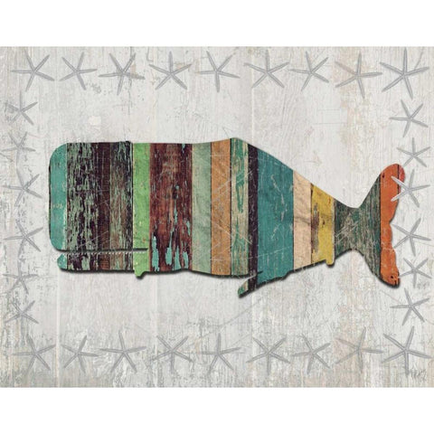 Distressed Wood Style Whale 1 Gold Ornate Wood Framed Art Print with Double Matting by Fab Funky