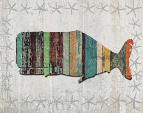 Distressed Wood Style Whale 1 White Modern Wood Framed Art Print with Double Matting by Fab Funky