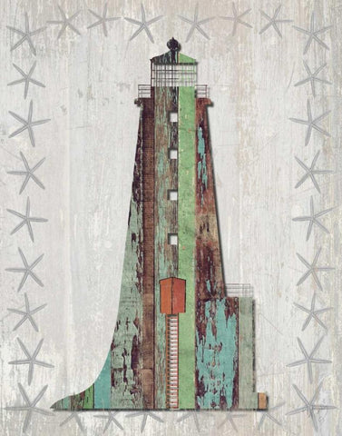 Distressed Wood Style Lighthouse 1 White Modern Wood Framed Art Print with Double Matting by Fab Funky