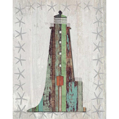 Distressed Wood Style Lighthouse 1 White Modern Wood Framed Art Print by Fab Funky