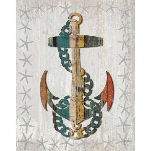 Distressed Wood Style Anchor 1 White Modern Wood Framed Art Print by Fab Funky