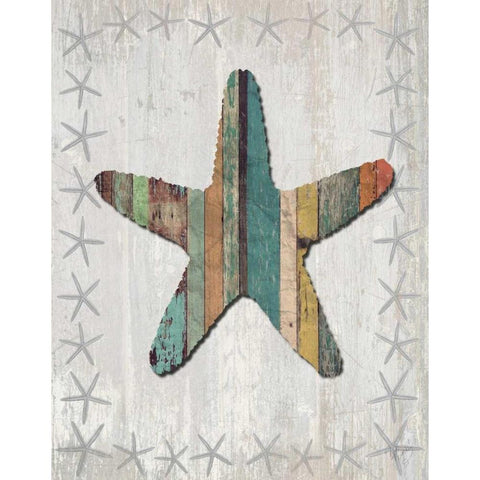 Distressed Wood Style Starfish 1 Gold Ornate Wood Framed Art Print with Double Matting by Fab Funky