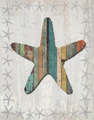 Distressed Wood Style Starfish 1 Black Ornate Wood Framed Art Print with Double Matting by Fab Funky