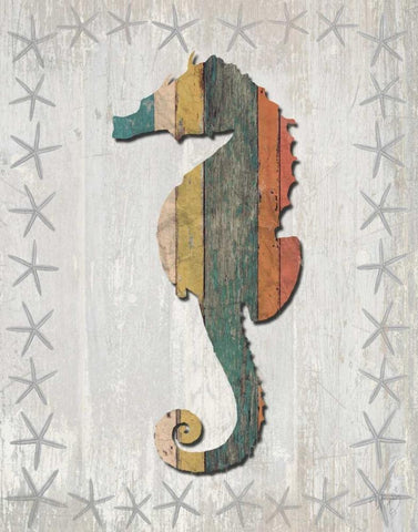 Distressed Wood Style Seahorse 1 White Modern Wood Framed Art Print with Double Matting by Fab Funky